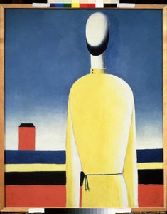 Gecompliceerde voorgevoelens. Torso in een gele shirt