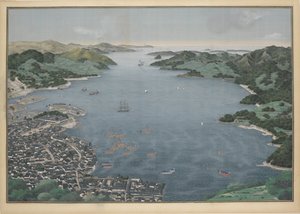 Uitzicht op de baai van Nagasaki door Keiga Kawahara