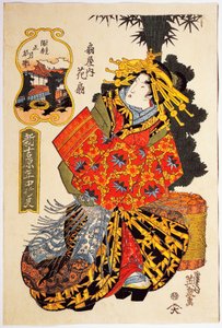 Courtisane Hanaogi van Ogiya huis bij de lentestoet van courtisanes, circa 1830, ukiyo-e kunstdruk door Keisai Eisen (1790-1848), Oban tate-e houtsnede, 38.5 x 25.7 cm, Japanse beschaving, Edo-periode door Keisai Eisen
