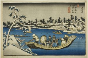Verre blik op sneeuw op de Sumida-rivier in Edo door Keisai Eisen