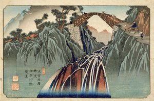 Inagawa brug bij Nojiri, gepubliceerd door Hoeido en Kinjudo, late jaren 1830 door Keisai Eisen