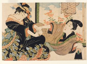 Liefhebbers bij een geschilderd scherm, 1815-25 door Keisai Eisen