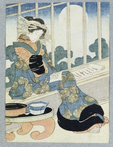 Japanse Dame die Leest bij Maanlicht door Keisai Yeisen