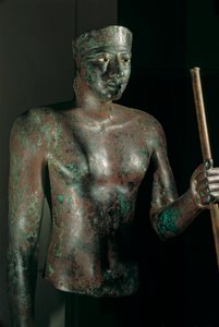Standbeeld van Pepi I, koper met ingelegde ogen van kalksteen en obsidiaan, uit de tempel van Herwer door Kenneth Garrett