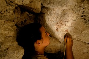 Teotihuacan krijger, muurschildering, Sufricaya, Holmul, Guatemala, Maya, Francisco Estradabelli, 2008 door Kenneth Garrett
