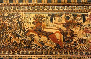 Muurschildering in het graf van koning Toetanchamon; koning Toetanchamon; Egypte; Nieuwe Rijk