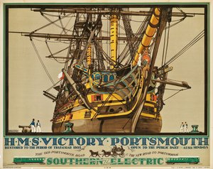 H.M.S. Victory, Portsmouth, poster reclame voor Southern Electric Railways door Kenneth Shoesmith