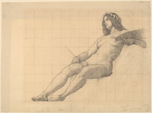 Liggende vrouwelijke naaktstudie voor "Schilderij"