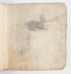Schetsboekpagina: Schets van konijn door Kenyon Cox