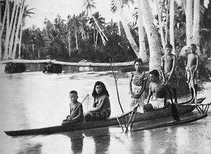 Een Samoaanse kano met drijver en zijn inzittenden, 1902