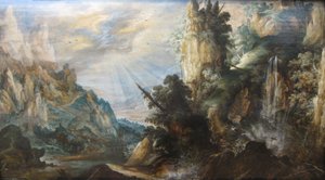 Een berglandschap met een waterval