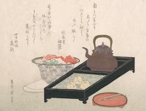 Gereedschap voor Thee en een Taartkom, 19e eeuw door Kikugawa Eizan