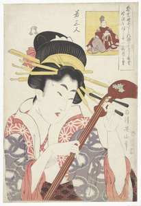 Vrouw met shamisen door Kikugawa Eizan