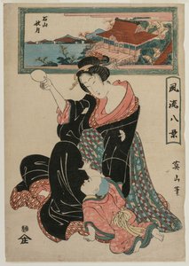 Herfstmaan bij de tempel Ishiyamadera uit de serie Modieuze acht uitzichten door Kikukawa Eizan