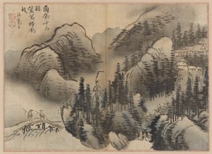 Regenachtig landschap, eind 18e eeuw door Kim Sugyu