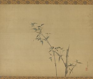 Bamboestengels met takken en bladeren, Edo-periode, 19e eeuw door Kishi Ganku