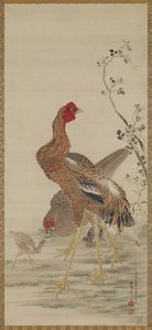 Haan, Hen en Kuikens, Edo Periode door Kishi Ganku