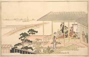 Een Feestvierende Groep in een Huis in de Yoshiwara op een Maanlichte Nacht, 1789 door Kitagawa Utamaro