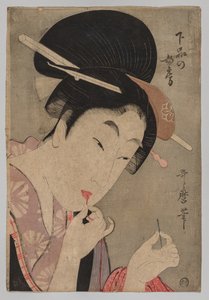Een vrouw van lagere rang (Gebon no nyōbō), uit de serie Een gids voor hedendaagse stijlen van vrouwen (Tōsei onna fūzoku tsū) door Kitagawa Utamaro