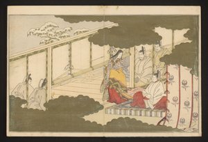 Een hofscène in de sneeuw door Kitagawa Utamaro