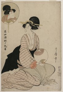 Een aantrekkelijke vrouw die lijkt op de acteur Iwai Hanshiro V door Kitagawa Utamaro