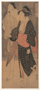 Koppel in een avondregenbui door Kitagawa Utamaro