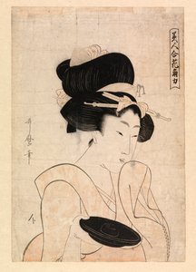Courtisane met een sakekopje, ca.1790-1806 (kleur houtsnede) door Kitagawa Utamaro