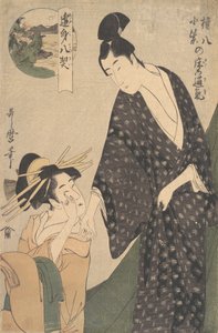 Gonpachi ni Komurasaki no Toko no Tsuki door Kitagawa Utamaro