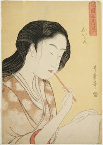 Hooggeplaatste courtisane, uit de serie Vijf tinten inkt in het noordelijke kwartier (Hokkoku goshiki-zumi) (Oiran) door Kitagawa Utamaro