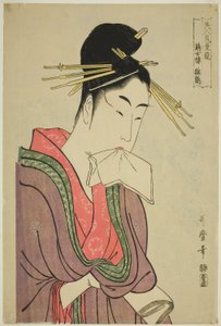 Hinazuru van de Keizetsuro, uit de serie "Vergelijking van de Charms van Schoonheden (Bijin kiryo kurabe)" door Kitagawa Utamaro