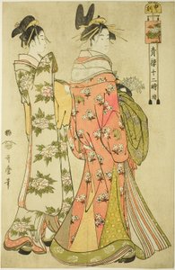 Uur van de aap [16:00] (Saru no koku), uit de serie "De twaalf uren in Yoshiwara" ("Seiro juni toki tsuzuki") door Kitagawa Utamaro