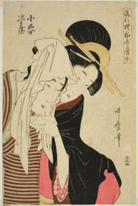 Koharu en Jihei, uit de serie "Modieuze Patronen in Utamaro-stijl (Ryuko moyo Utamaro-gata)"