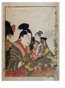 Marionettenscènes met mannelijke en vrouwelijke manipulators, ca. 1758-1806 door Kitagawa Utamaro