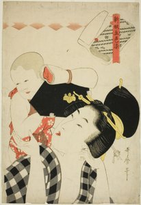 Moeder en Kind, uit de serie "Nieuwe Patronen geverfd in Vijf Kleuren" door Kitagawa Utamaro