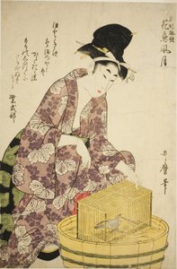 Murasaki Shikibu: Vogel, uit de serie "Beroemde vrouwen en hun gedichten over bloemen, vogels, wind en maan" door Kitagawa Utamaro