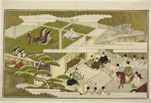 Nieuwjaar aan het hof, uit de geïllustreerde kyoka-anthologie "De jonge god Ebisu" door Kitagawa Utamaro