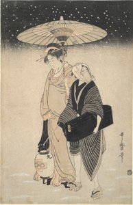 Nachtpas in de sneeuw door Kitagawa Utamaro