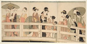 Boven en onder de Ryogoku-brug (Ryogokubashi no ue, shita) door Kitagawa Utamaro