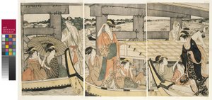 Bovenop en Onder de Ryogoku Brug door Kitagawa Utamaro