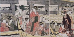 Bovenop en onder de Ryogoku Brug, ca. 1796 door Kitagawa Utamaro
