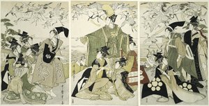 Parodie van Minamoto no Yoritomo die kraanvogels vrijlaat bij Yuigahama