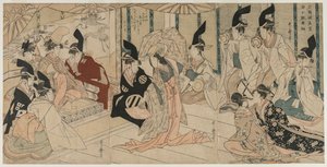 Scène aangepast uit het toneelstuk De Schatkamer van Loyale Retainers Chushingura, eind 1790s door Kitagawa Utamaro