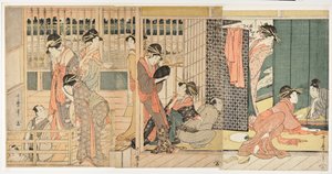 Ochtendscène in een Japans bordeel (karitaku) door Kitagawa Utamaro