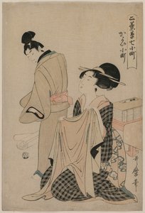 Zeven Komachi Episodes: Een Vrouw Houdt een Bovenkleed voor een Man, 1754-1806 door Kitagawa Utamaro