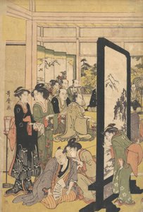 De kunstenaar Kitao Masanobu ontspant zich op een feest, 1790s door Kitagawa Utamaro