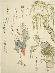 De Zesde Maand (Rokugatsu), uit een ongetitelde serie genrescènes in de twaalf maanden, met kyoka-gedichten