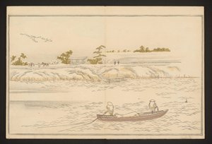 De oevers van de Sumida-rivier in de sneeuw