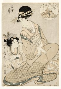 De courtisane Takigawa en haar bediende van de Ogiya in verwijzing naar de dichter, 1800-02 door Kitagawa Utamaro