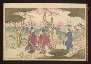 De heuvels bij Gotenyama, Edo, met uitzicht op de baai van Edo door Kitagawa Utamaro