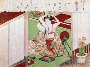 Het toilet van de elegante. Japanse prent door Utamaro Kitagawa (1753-1806). 1794-1795. Parijs, Guimet Museum, Nationaal Museum voor Aziatische Kunsten door Kitagawa Utamaro